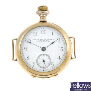 A 9ct yellow gold converted wrist watch by Wray Son & Perry.