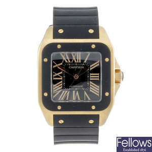 (401176) CARTIER - a gentleman's 18ct yellow gold Santos 100 Xl wrist watch.
