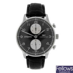 IWC - a gentleman's stainless steel Portuguese chronograph wrist watch.