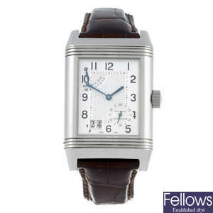 (401176) JAEGER-LECOULTRE - a gentleman's stainless steel Reverso Grande Date wrist watch.