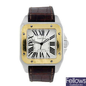 (401176) CARTIER - a gentleman's bi-metal Santos 100 Xl wrist watch.