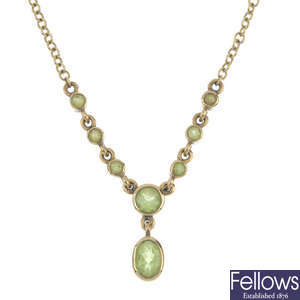 A gem-set necklace, pendant and bracelet.