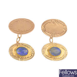 A pair of 9ct gold foil-back opal cufflinks.