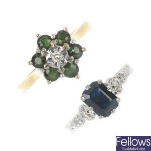 Two diamond and gem-set dress rings.