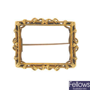 A mid to late 19th century gold brooch mount.