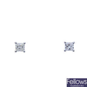 A pair of 18ct gold square-shape diamond ear suds.