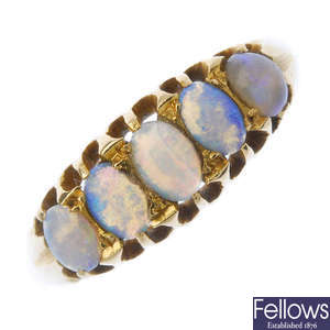 An early 20th century 18ct gold opal ring.