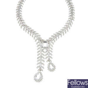 A 14ct gold rock crystal and diamond necklace. 