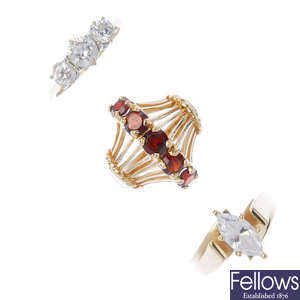 A selection of six gem-set dress rings.