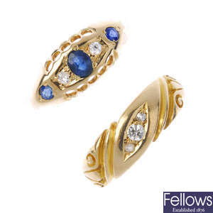 Two early 20th century 18ct gold diamond and gem-set rings.
