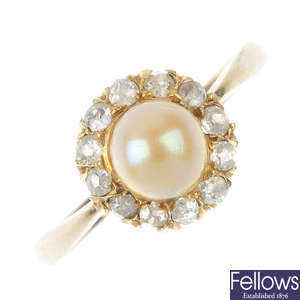 A pearl and diamond cluster ring.