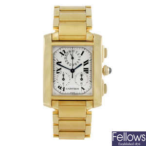 CARTIER - an 18ct yellow gold Tank Francaise Chronoflex bracelet watch.