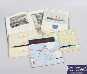  A box containing a selection of vintage cruise ship and ocean liner booklets and deck plans 