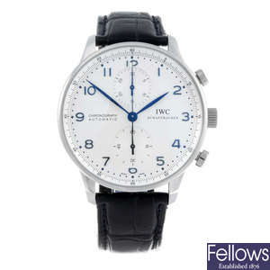 (179326) IWC - a gentleman's stainless steel Portuguese chronograph wrist watch.