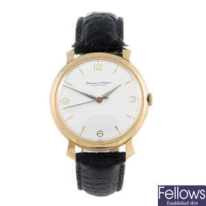 IWC - a gentleman's rose metal wrist watch.
