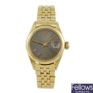 ROLEX - a lady's 18ct yellow gold Oyster Perpetual bracelet watch.