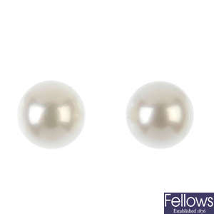 A pair of cultured pearl ear studs.