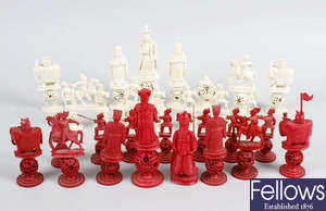  A good 19th century Chinese Canton complete carved ivory chess set