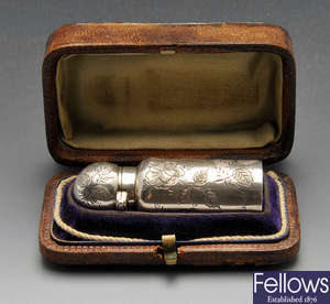 A Victorian cased silver scent bottle.