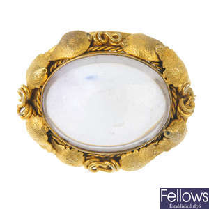 A late 19th century gold rock crystal brooch.