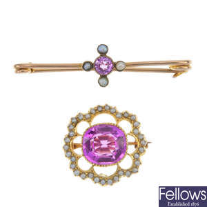 Two gem-set brooches.