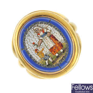 A late 19th century gold micro mosaic ring.
