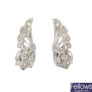 A pair of mid 20th century diamond ear clips.