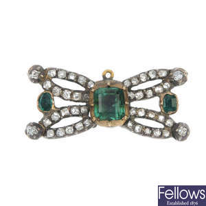 A mid 19th century emerald and diamond jewellery component.