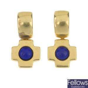 A pair of lapis lazuli ear pendants. 