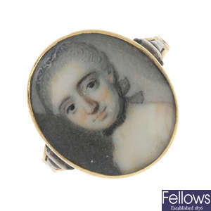 A late 18th century gold portrait miniature ring.