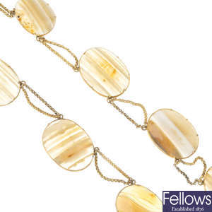 An early 19th century gold agate necklace.