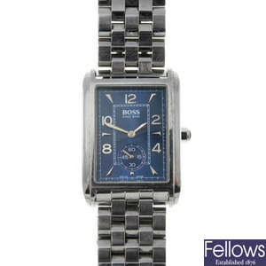 HUGO BOSS - a gentleman's stainless steel bracelet watch with Emporio Armani watch and a watch.
