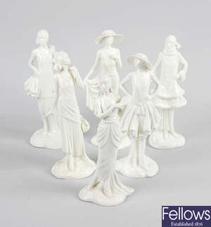  A set of Royal Worcester Compton and Woodhouse white glazed figurines 