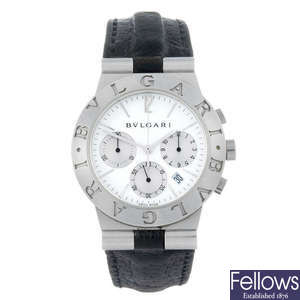BULGARI - a gentleman's stainless steel chronograph wrist watch.