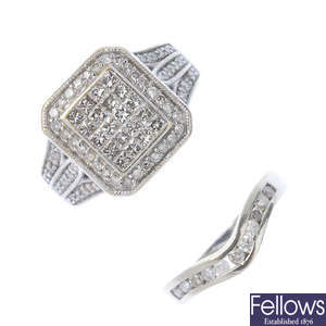 A selection of two 9ct gold diamond rings. 