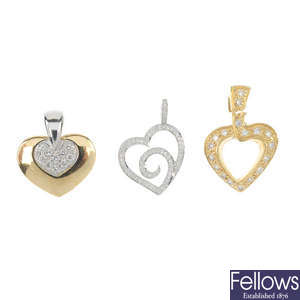 A selection of three heart pendants. 