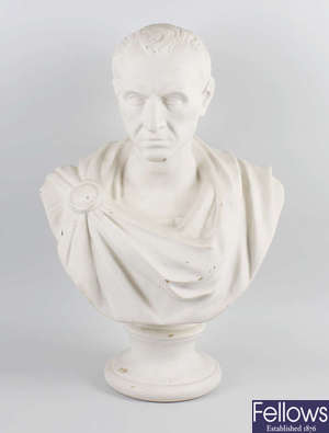 A large Victorian parianware bust of Julius Caesar 