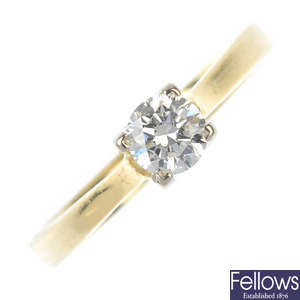 An 18ct gold diamond single-stones ring.