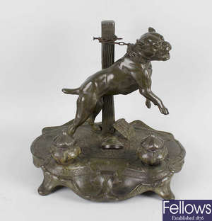 A large spelter inkstand. 