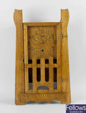 An American Arts & Crafts 'Mission' style oak-cased wall clock
