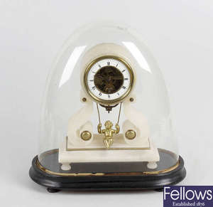 A late 19th century French alabaster mantel clock