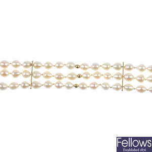 A 1960s Mikimoto pearl brooch and a selection of cultured pearl jewellery.