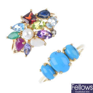 A selection of five gem-set dress rings.