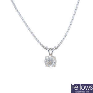 A diamond single-stone pendant, with chain. 