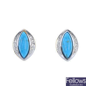 A pair of 18ct gold turquoise and diamond ear studs. 