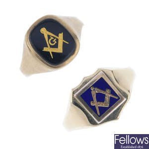 Two 9ct gold Masonic signet rings.