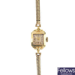 J W Benson - a lady's 1950s 14ct gold wristwatch.