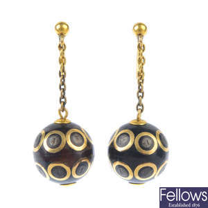 A pair of late 19th century pique earrings.