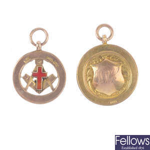 Two 9ct gold fobs.