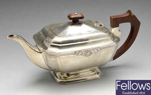 A 1960's Art Deco style silver teapot. 